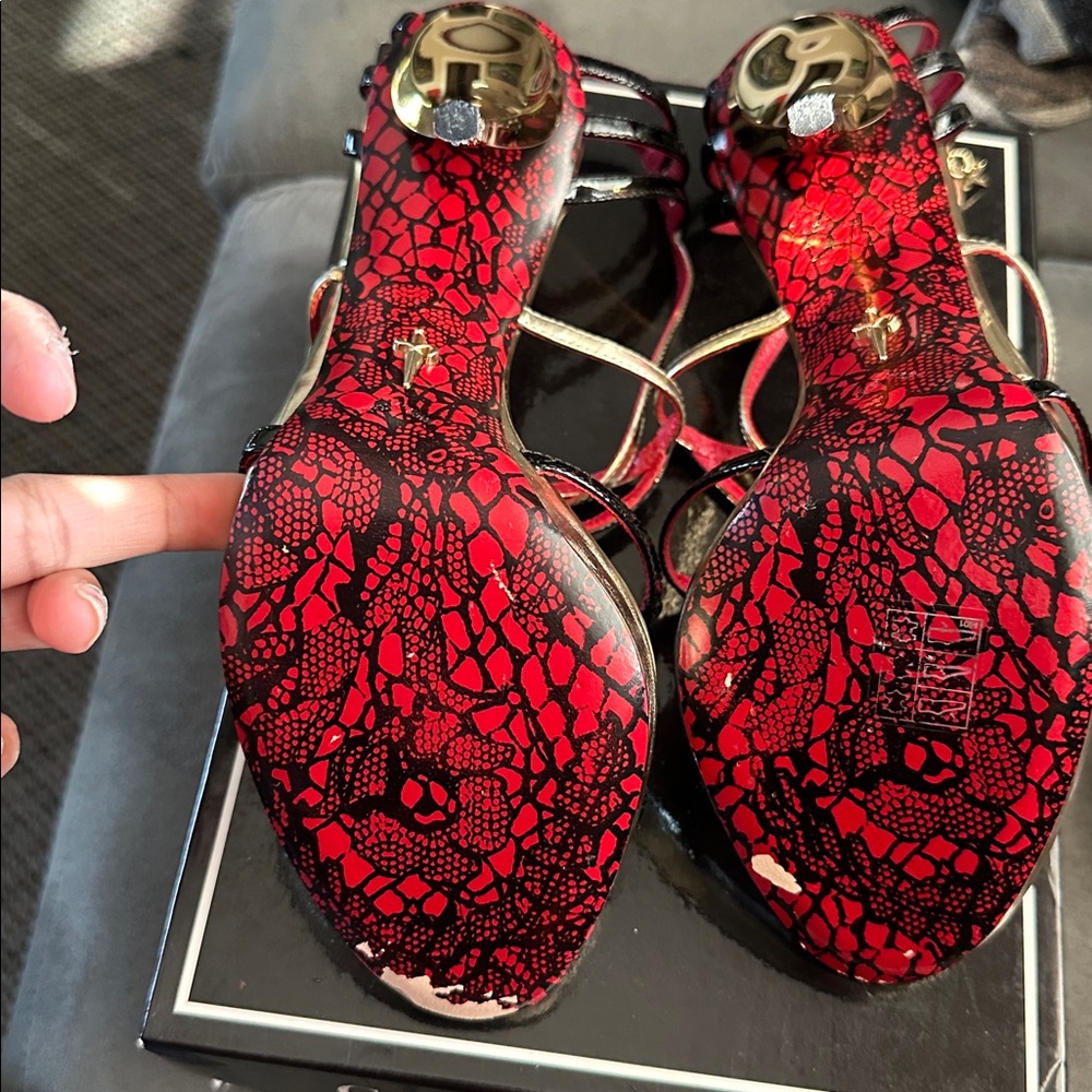 Cesare Paciotti Black and Gold Strappy Sandals - Picture 4 of 8